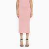 Alessandra Rich Cotton Blend Ribbed Midi Skirt With Elastic Waistband In Pink
