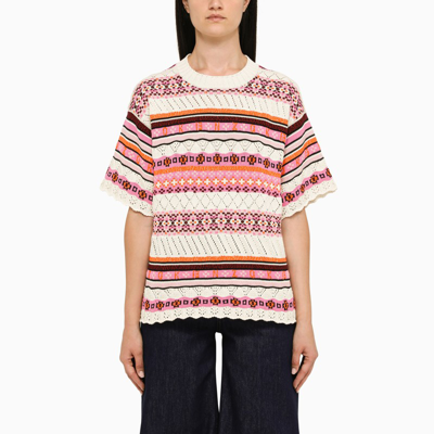 Kenzo Abstract-pattern Knitted Cotton Top In Rose
