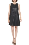 Calvin Klein Faux Leather Sleeveless Trapeze Dress In Black
