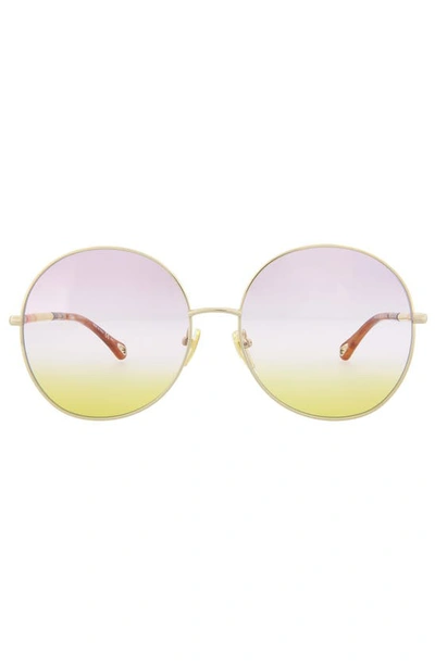 Chloé Novelty 61mm Round Sunglasses In Gold Gold Violet
