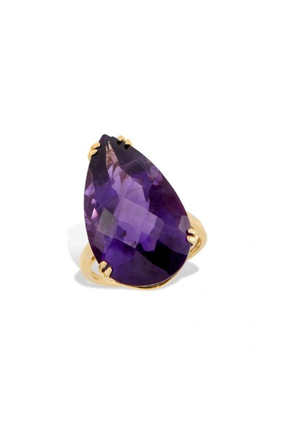 Savvy Cie Jewels Amethyst Pear Statement Ring In Metallic Gold