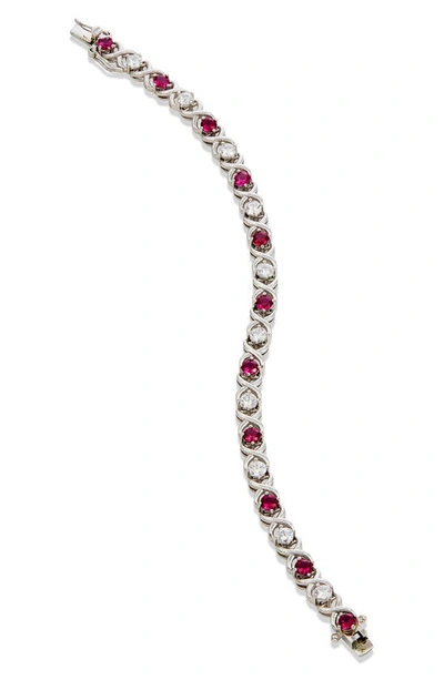 Savvy Cie Jewels Cz & Created Ruby Link Bracelet In Metallic Rhodium