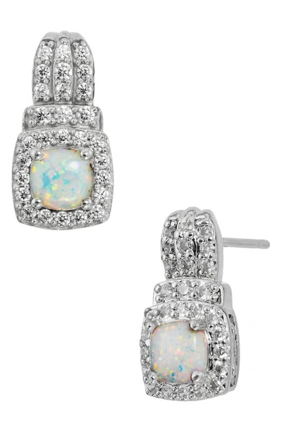 Savvy Cie Jewels Rhodium Plated Opal And Cz Earrings In White