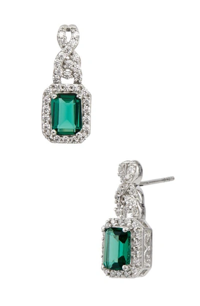Savvy Cie Jewels Cz Pavé Lab Created Gemstone Drop Earrings In Green