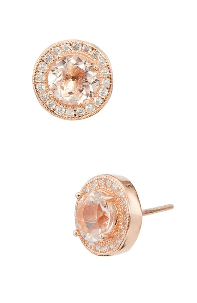 Savvy Cie Jewels 18k Rose Gold Plated Morganite Cubic Zirconia Stud Earrings