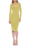 Alexia Admor Tanya Twist Front Cutout Midi Dress In Chartreuse