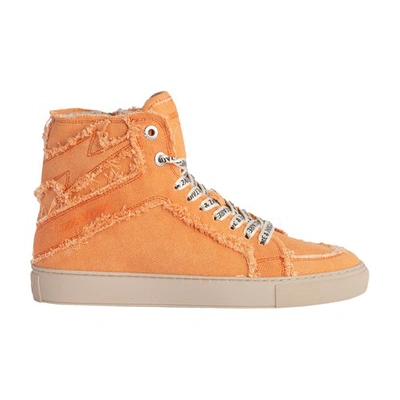 Zadig & Voltaire Flash Zv1747 Raw-edge Canvas High-top Trainers In Orange