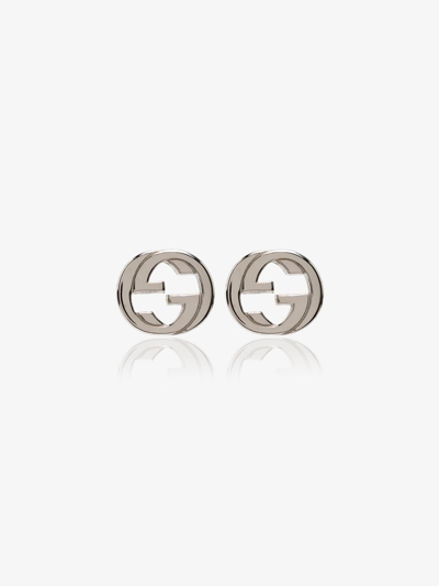 Gucci Sterling Silver Interlocking Stud Earrings In Metallic