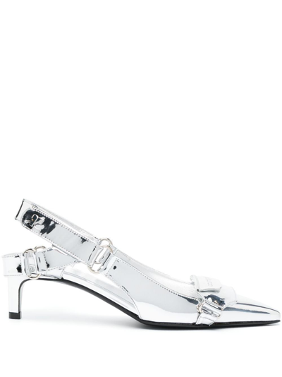 Courrèges Racer Slingback Patent Leather Pumps In Silver