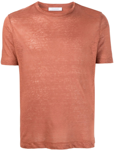 Cruciani Meliertes T-shirt Aus Leinen In Orange
