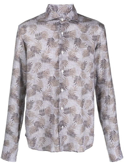 Orian Leinenhemd Mit Blatt-print In Grey