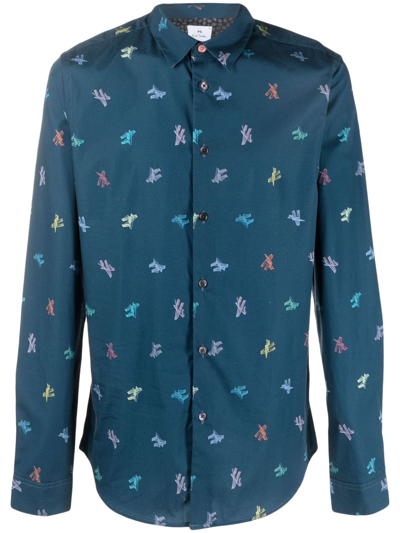Ps By Paul Smith Graphic-print Organic-cotton Shirt In Blau