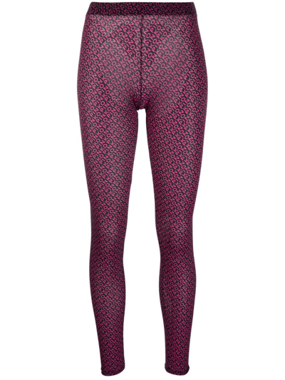 Pinko Logo-print Pattern Leggings In Black Pink