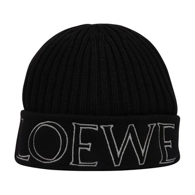 Loewe Reflective Embroidered Logo Wool Beanie In Black