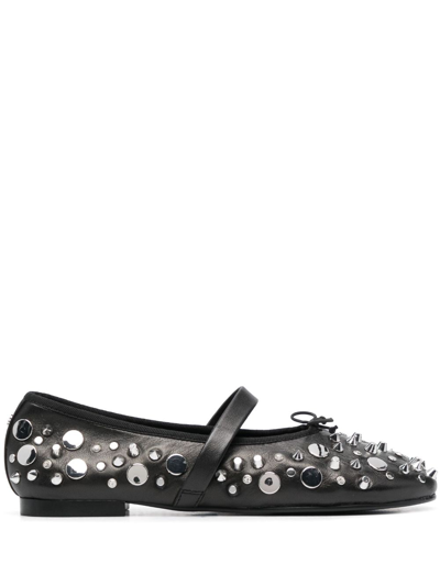 Maje Stud-embellished Leather Ballerinas In Black