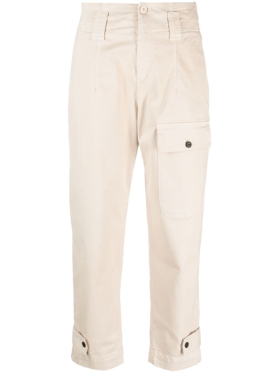 Pinko Cropped-leg Cotton Trousers In Neutrals