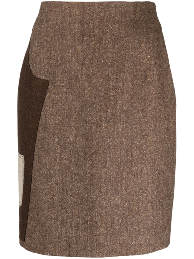 Moschino Contrasting-panel Pencil Skirt In Marrón