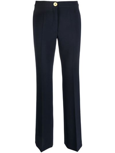 Moschino Straight-leg Embossed-button Trousers In Blue