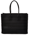 Ferragamo Signature Large Leather-trim Tote In Black