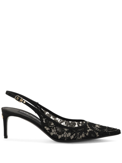 Dolce & Gabbana Pointed-toe Lace-panelled Pumps In Black