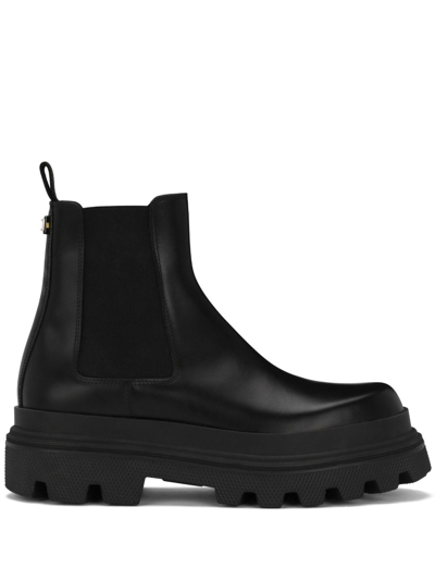 Dolce & Gabbana Black Leather Slip On Stretch Trekking Boots Shoes