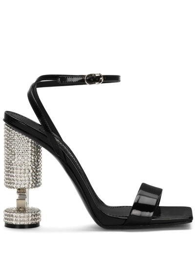 Dolce & Gabbana Logo-lettering Crystal-embellished Sandals In Black