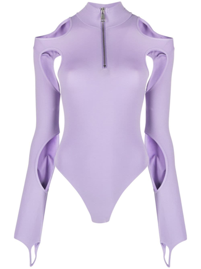 Andreädamo Cut-out Long-sleeve Bodysuit In Purple