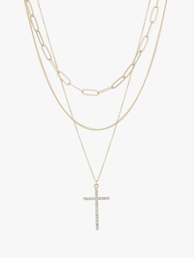 New York And Company Gold Stacked Cross Necklace
