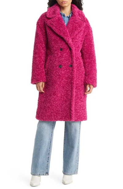 Bcbgeneration Double Breasted Faux Fur Teddy Coat In Fuchsia