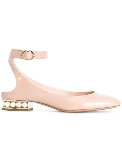 Nicholas Kirkwood Lola Pearl Patent Leather Ankle Strap Ballet Flats In Light Blush