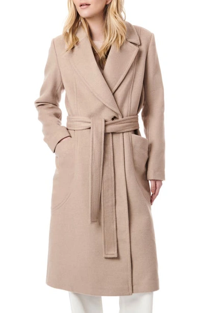 Bernardo Belted Wool Blend Longline Coat In Oat Milk