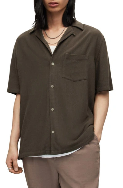Allsaints Cudi Short Sleeve Button-up Camp Shirt In Roasted Brown