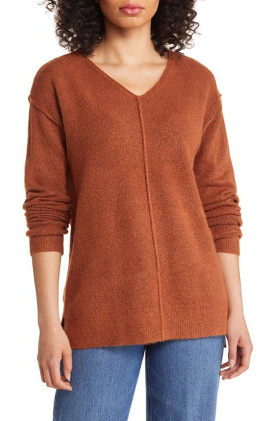 Caslon High/low V-neck Sweater In Rust Sequoia