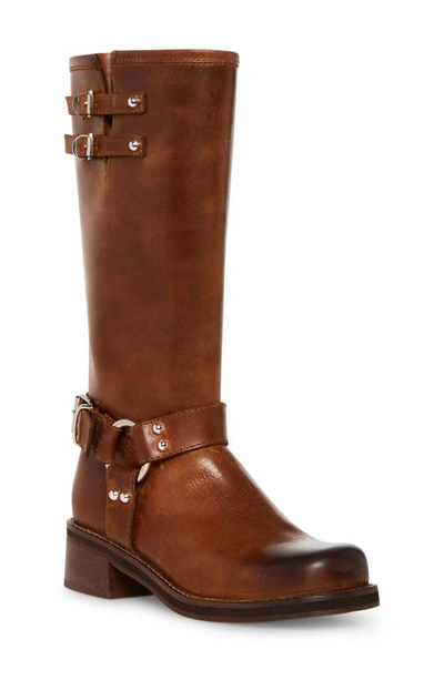 Steve Madden Bryanna Moto Boot In Brown Leather