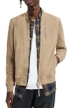 Allsaints Kemble Suede Bomber Jacket In Warm Taupe