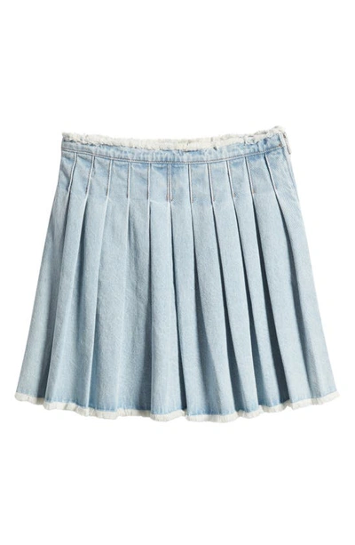 Truce Kids' Fray Hem Pleated Denim Skirt In Light Stone