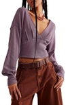 Free People We The Free All Nighter Long Sleeve Surplice Crop Top In Fallen Fig