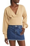 Free People We The Free All Nighter Long Sleeve Surplice Crop Top In Yellow