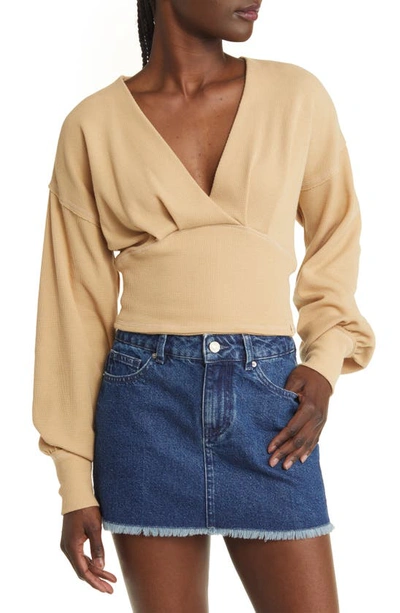 Free People We The Free All Nighter Long Sleeve Surplice Crop Top In Yellow