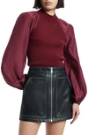 Allsaints Cleo Balloon Sleeve Top In Winter Orchid Red