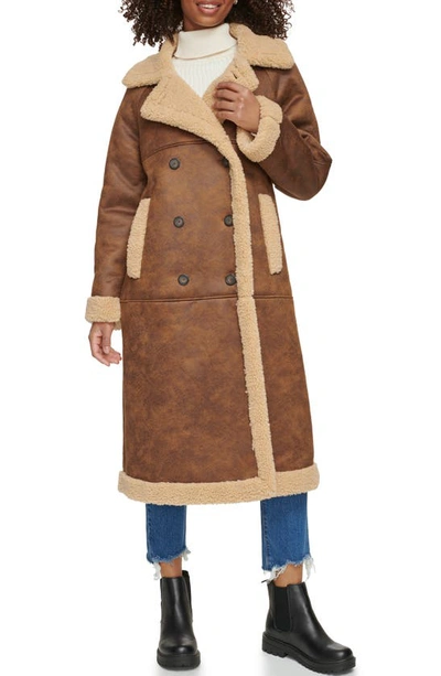 Levi's Notch Collar Faux Shearling Coat In Brown