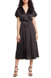 Chelsea28 Surplice V-neck Satin Midi Dress In Black