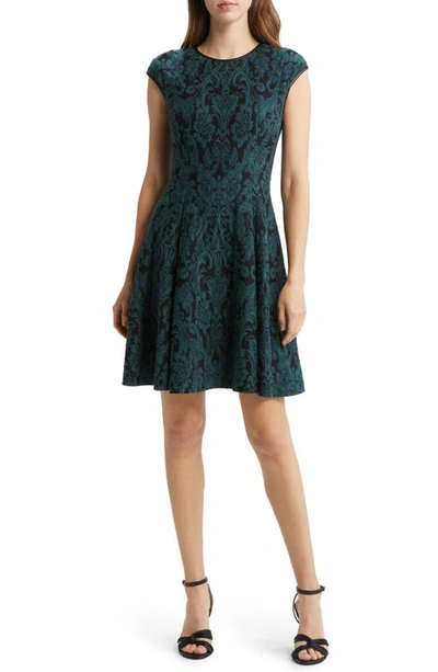 Vince Camuto Jacquard Fit & Flare Dress In Hunter