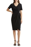 Tahari Asl Side Knot Stretch Crepe Dress In Black