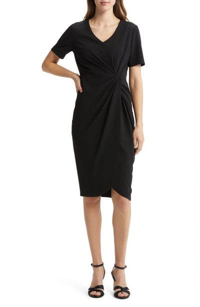 Tahari Asl Side Knot Stretch Crepe Dress In Black