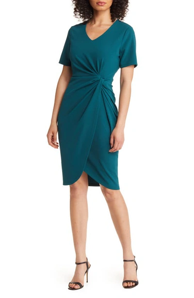 Tahari Asl Side Knot Stretch Crepe Dress In Green