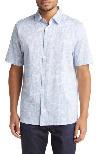 Ted Baker Linear Drawn Short Sleeve Button-up Shirt In Pale Blue