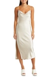 Open Edit Cowl Neck Satin Slipdress In Beige Pumice