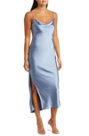 Open Edit Cowl Neck Satin Slipdress In Blue Infinity