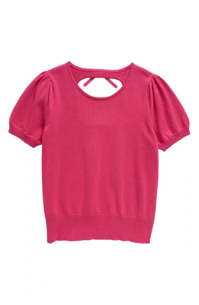 Treasure & Bond Kids' Open Back Short Sleeve Sweater In Pink Berry
